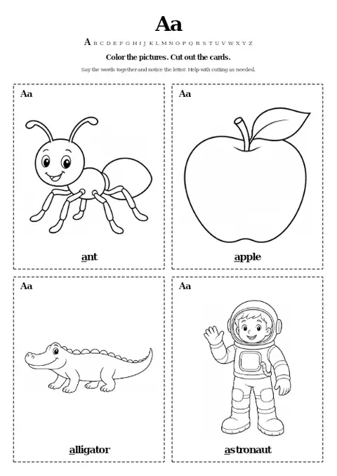 Aa Color and Cut Cards printable preview