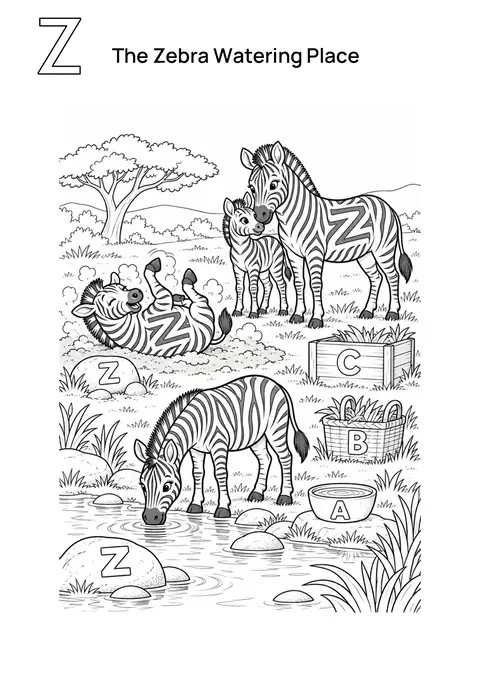 The Zebra Watering Place printable preview